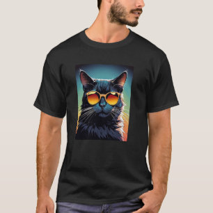 Camiseta Menino Arco-Íris Ébano Preto Gato Legal E Óculos D