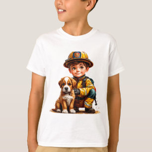 Camiseta Menino Bombeiro com cachorro