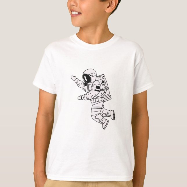 Camiseta Menino branco e preto desenhado astronauta (Frente)