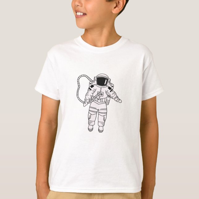 Camiseta Menino branco e preto desenhado astronauta (Frente)