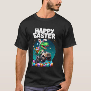 Camiseta Menino Coelho de Páscoa Feliz T-Rex Dinossauro Mon