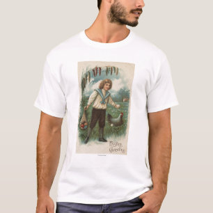 Camiseta Menino com a cesta do ovo da páscoa que guardara 