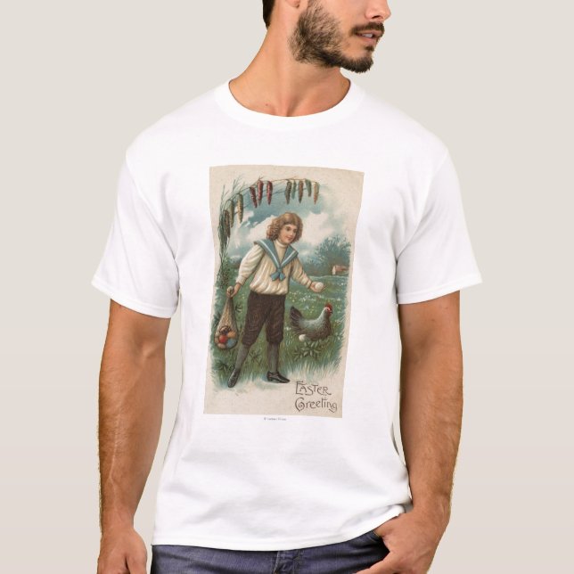 Camiseta Menino com a cesta do ovo da páscoa que guardara o (Frente)