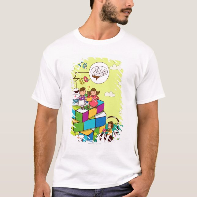 Camiseta Menino com uma menina que senta-se no (Frente)