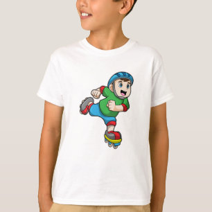 Camiseta Menino como skater com skates e capacete embutidos