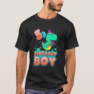 Camiseta Menino de 5 Anos de Aniversário Dinossauro Com Gui