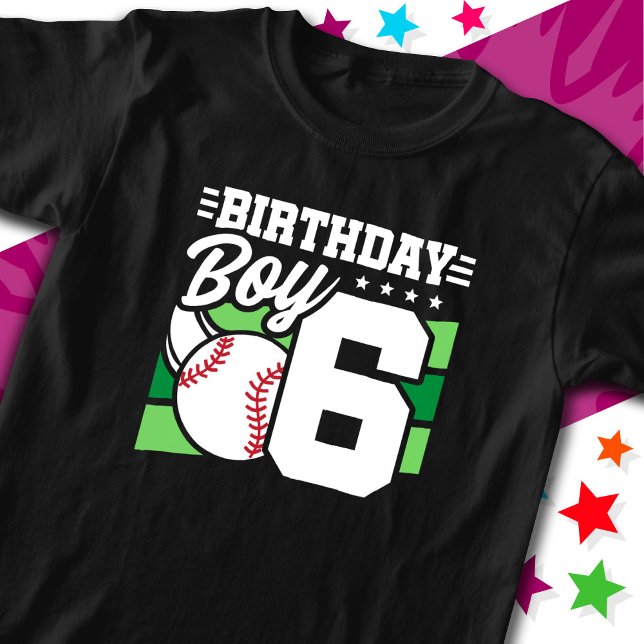 Camiseta Menino de 6 anos de festa de beisebol tema 6 Birth (Criador carregado)