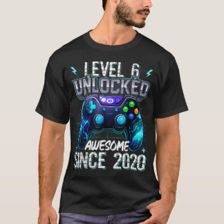 Camiseta Menino de 6 Anos de Idade Nível 6 Jogador de Video