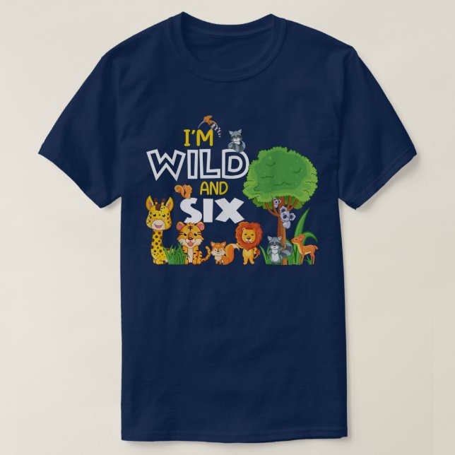 Camiseta Menino de 6 anos Menino Selvagem Zoo Tema 6 Aniver (Frente do Design)