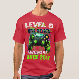 Camiseta Menino de 8 anos de idade Nível 8 Gamer Aniversári