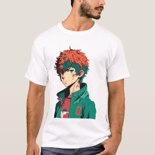 Camiseta Menino de Anime: Cabelo Laranja e Verde - Delícia