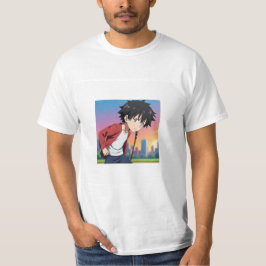 Camiseta Menino de anime jogando beisebol ao pôr do sol na