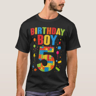 Camiseta Menino de Aniversário de 5 Anos Blocos de Construç