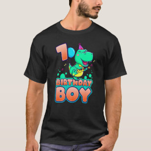 Camiseta Menino de Aniversário de 7 Anos Dinossauro Com Gui
