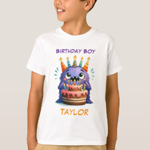 Camiseta Menino de Aniversário Monstro Nome Personalizado I