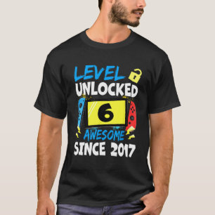 Camiseta Menino de Aniversário Nível 6 Desbloqueado Incríve