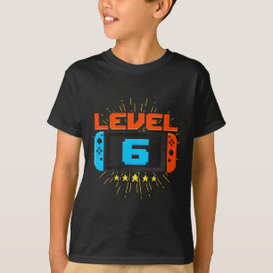 Camiseta Menino de Aniversário Nível 6 Desbloqueado Jogo de