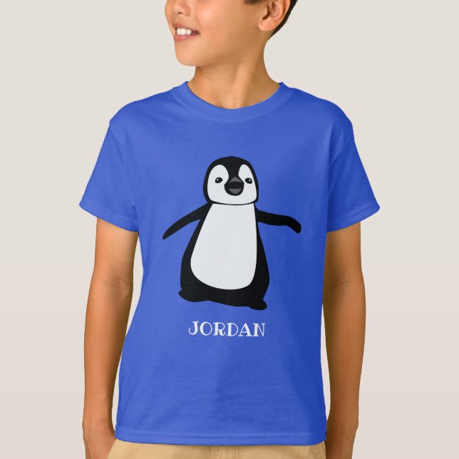 Camiseta Menino de ilustração de pinguim fofo personalizado (Frente)