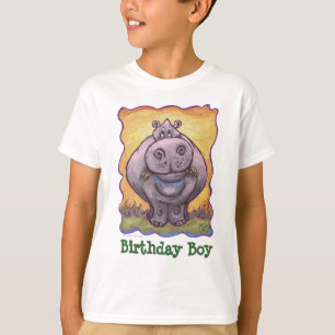 Camiseta Menino do aniversário do Hippopotamus das cabeças
