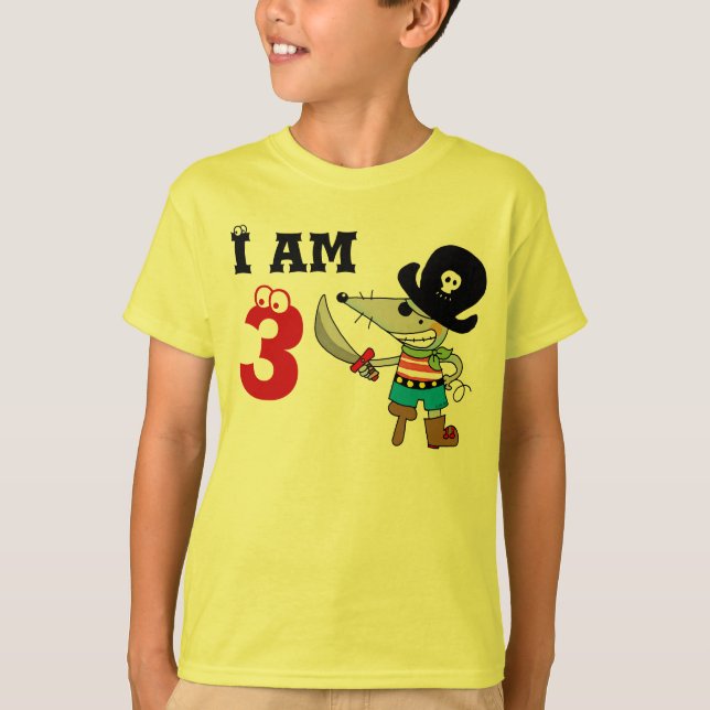 Camiseta Menino do aniversário do pirata da criança de 3 (Frente)