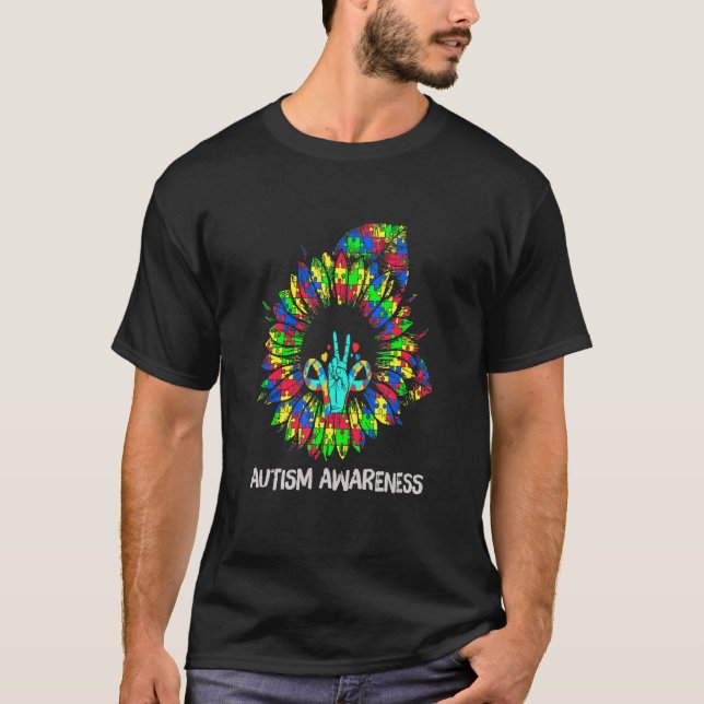 Camiseta Menino do Laço da Peça do Quebra-Cabeça do Girasso (Frente)