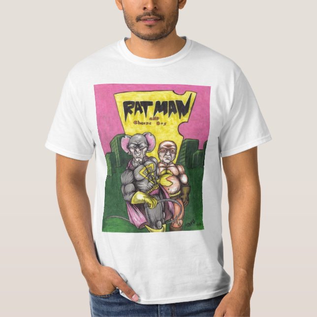 Camiseta menino do ratman e do queijo (Frente)
