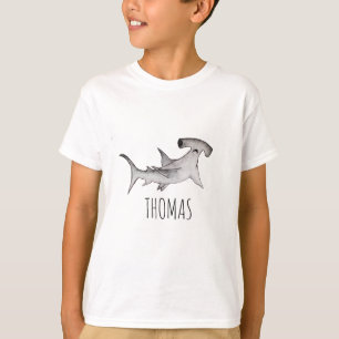 Camiseta Menino e Crianças simples Nome de Tubarão Hammerhe