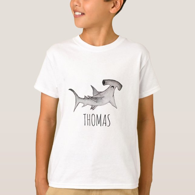 Camiseta Menino e Crianças simples Nome de Tubarão Hammerhe (Frente)