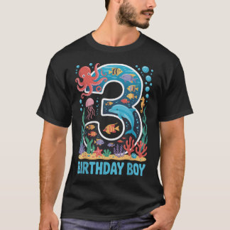 Camiseta Menino Fazendo 3 Anos Festa Aquário Peixe Praia Oc