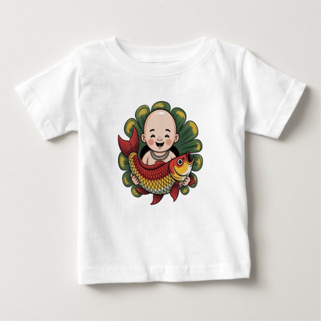 Camiseta | Menino Fofo com Koi Sortudo (Frente)