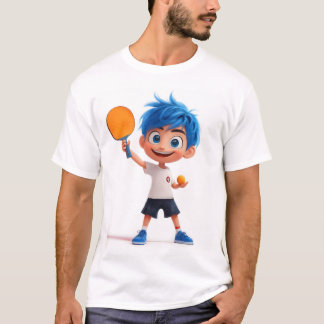 Camiseta Menino Fofo de Pingue-Pongue em 3D Jogando Tênis d