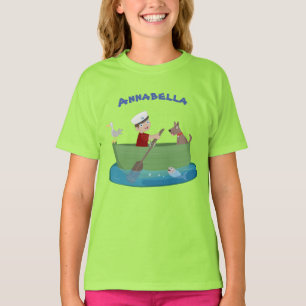 Camiseta Menino fofo e desenho de cachorro remando barco