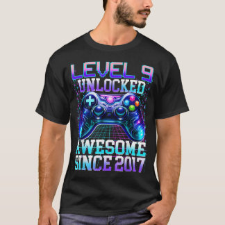 Camiseta Menino Gamer Aniversário De 9 Anos Nível 9 Desbloq