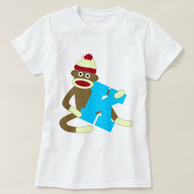 Camiseta Menino K do monograma do macaco da peúga (Frente do Design)
