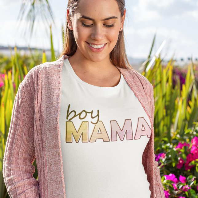 Camiseta Menino Mamãe combinando mulheres cor-de-rosa (Boy Mama matching pink color ladies T-Shirt)