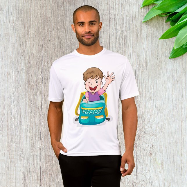 Camiseta Menino na mochila balançando crianças da escola di (Criador carregado)