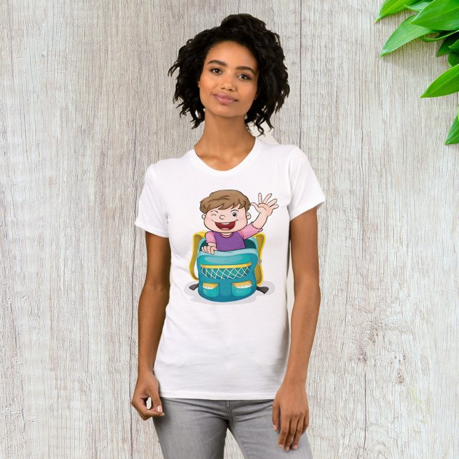 Camiseta Menino na mochila balançando crianças da escola di (Criador carregado)
