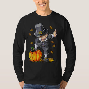 Camiseta Menino Peregrino Dabbing Abóbora Dia de Ação de Gr