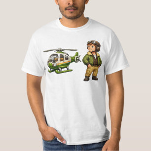 Camiseta Menino Piloto de Helicóptero Retrô com Helicóptero