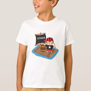 Camiseta Menino Pirata Fofo Com Bandana, Barco de Jangada C