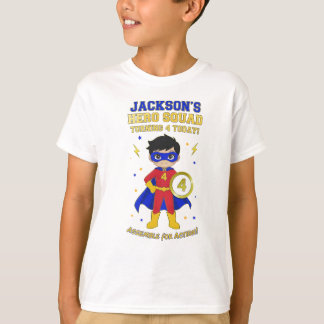 Camiseta Menino Super-Herói Personalizado 4º Aniversário Eq