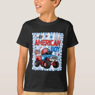 Camiseta Menino Todo Americano Caminhão Monstro Patriótico
