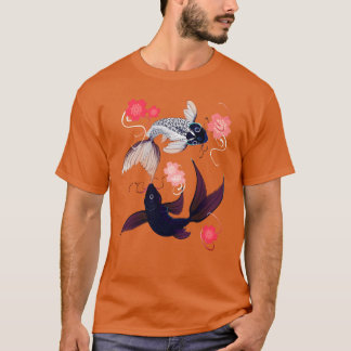 Camiseta Menino Yin e Yang Koi e Flores de Cerejeira