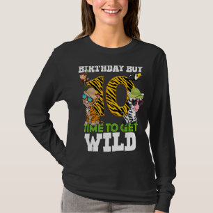 Camiseta Meninos 10.o aniversário 10 anos Menino Safari Zoo