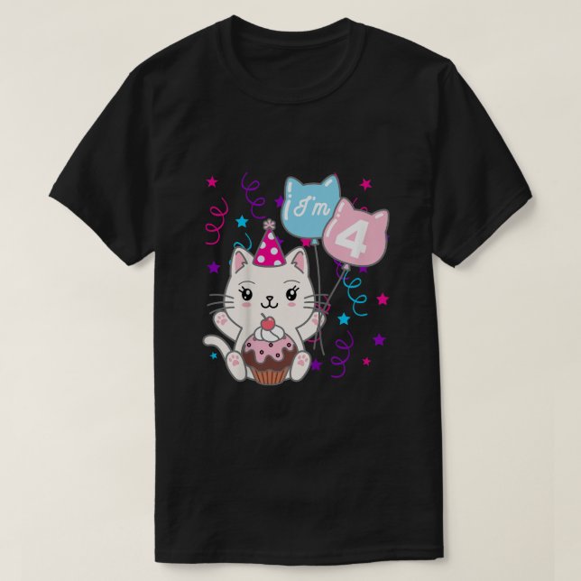 Camiseta Meninos 4ª Menina de Aniversário Gatinha (Frente do Design)