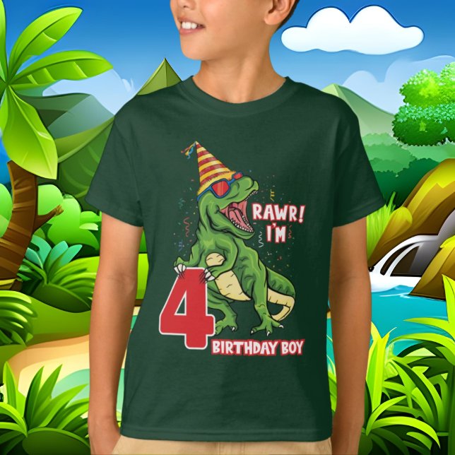 Camiseta Meninos 4 dinossauro de aniversário (Criador carregado)