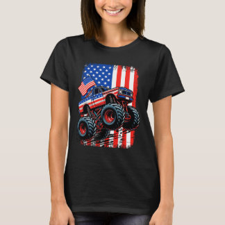 Camiseta Meninos Caminhão Monstro Bandeira Dos EUA Caminhão