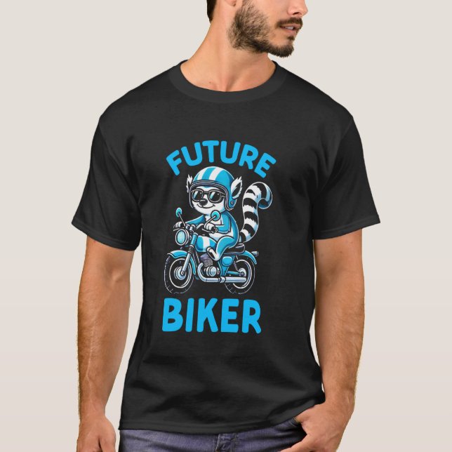 Camiseta Meninos Ciclista Motocicleta Pilotando Lêmure Meni (Frente)