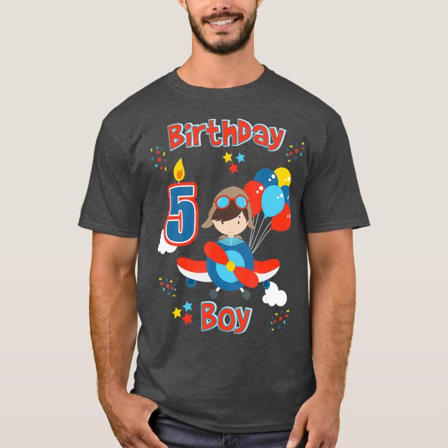 Camiseta Meninos Cinco Aviões Aniversário De Cinco Anos (Frente)