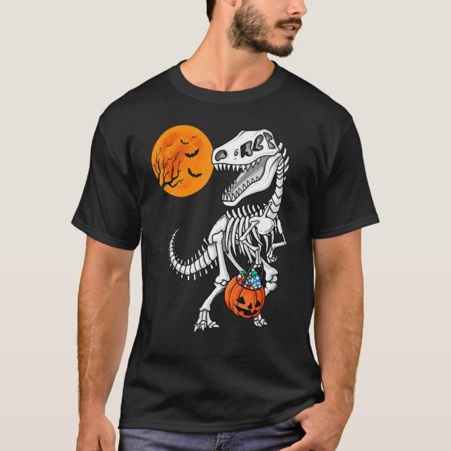 Camiseta Meninos das Halloween Dinossaur Skeleton Rex Scarp (Frente)